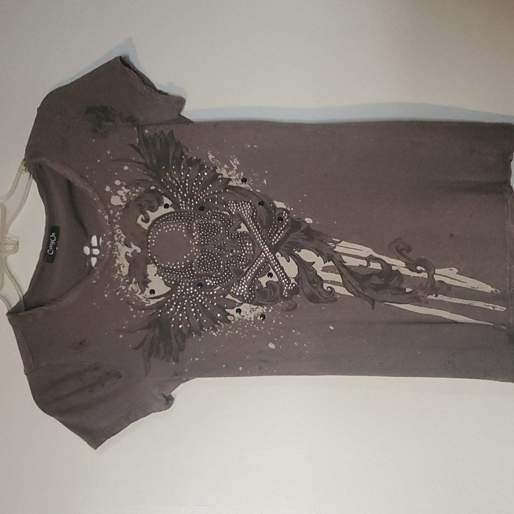Size Medium ladies shirt by CottyOn.  Color gray with some bling and braided bac